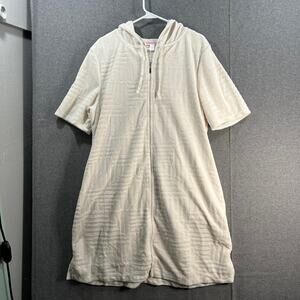 Stan Herman Petite Embossed Whisper Terry Hoodie Zip Lounger Beige, Petite 1X